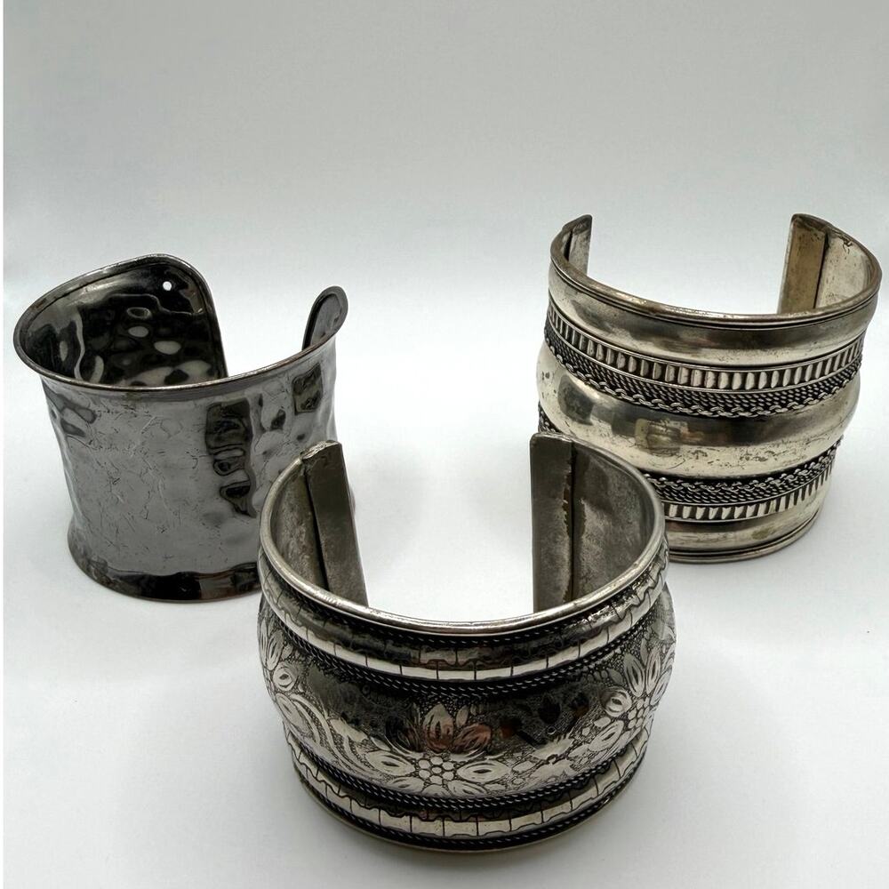 Gold Tone Statement Cuff Bracelet Set | 3 Piece Fashion Stack